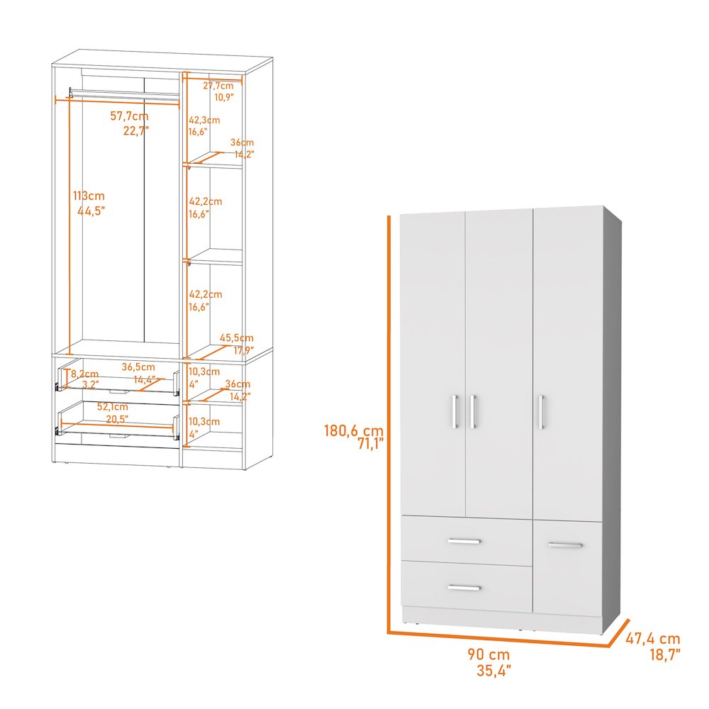 Douglas Armoire in melamine, two drawers, hanging rod and 4 doors.. Picture 2