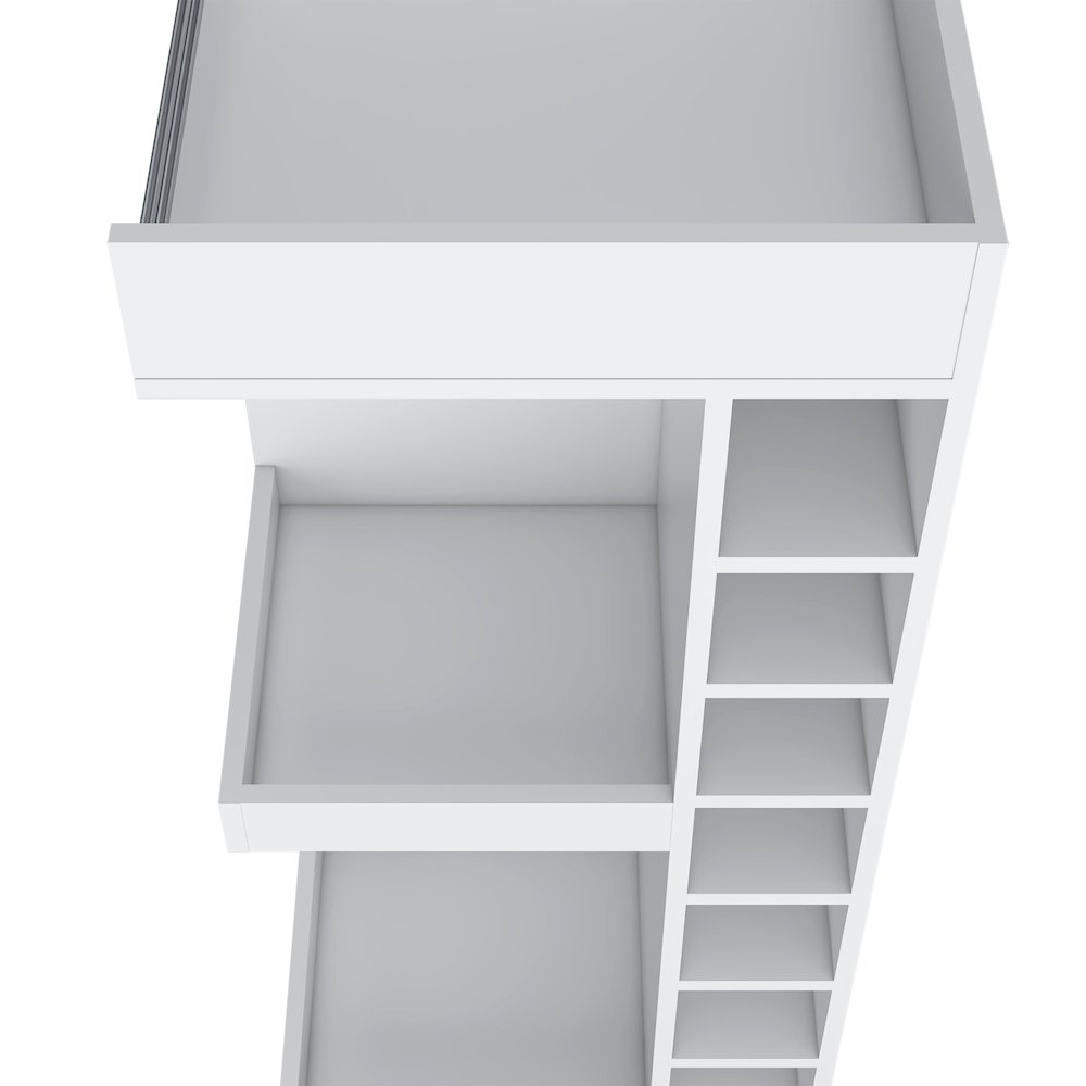 Lamer Corner Bar Cabinet with Wine Rack and Open Shelf, White. Picture 5