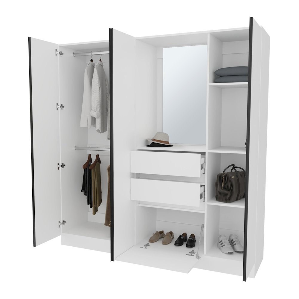 Canyon Wardrobe Organizer with Mirror and Storage Compartments, White. Picture 5