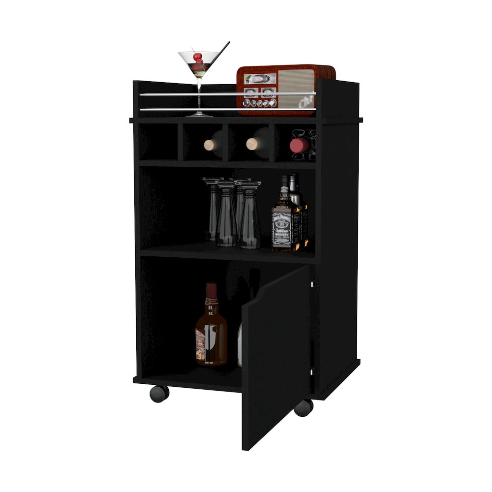 Crozier Bart Cart, with 1 shelf, 1 door and four built-in wine rack,Wenge. Picture 6