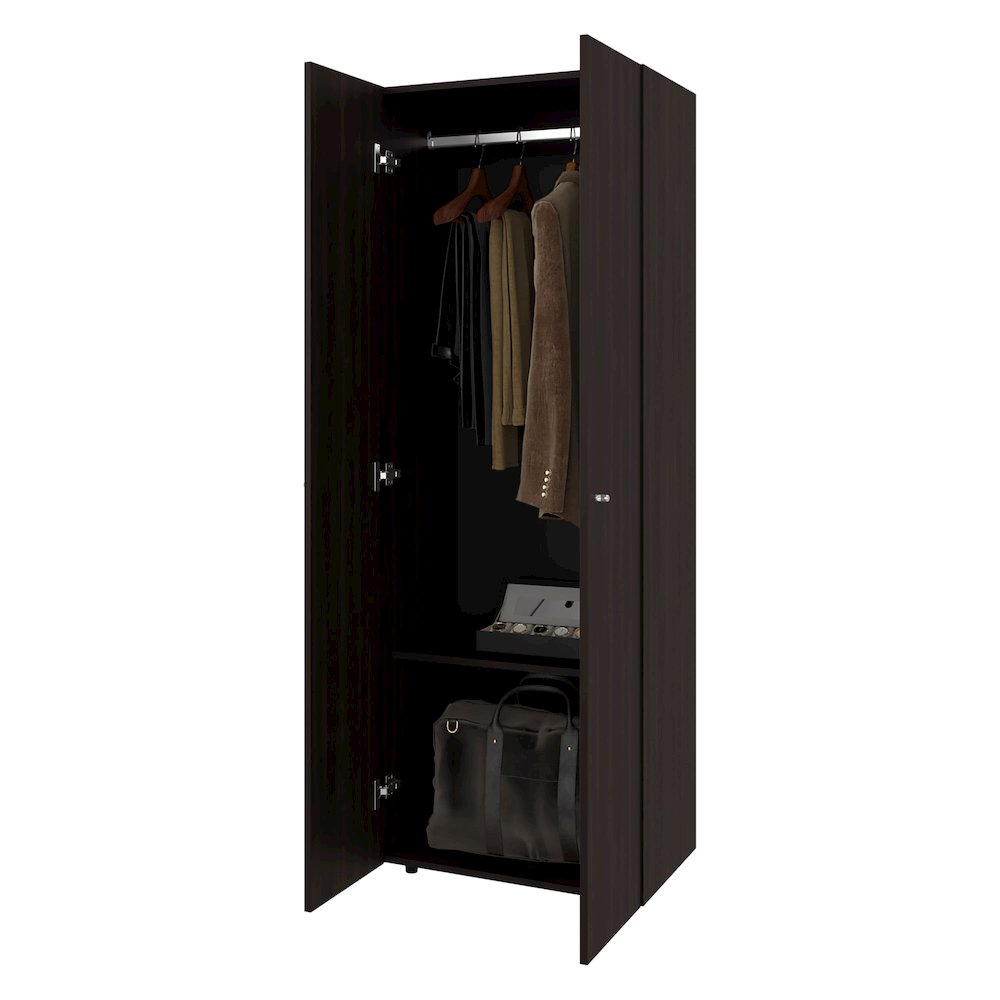 Basin  2-Door Tall Wardrobe Cabinet 66.9"H,  Bedroom, Stained Walnut. Picture 4