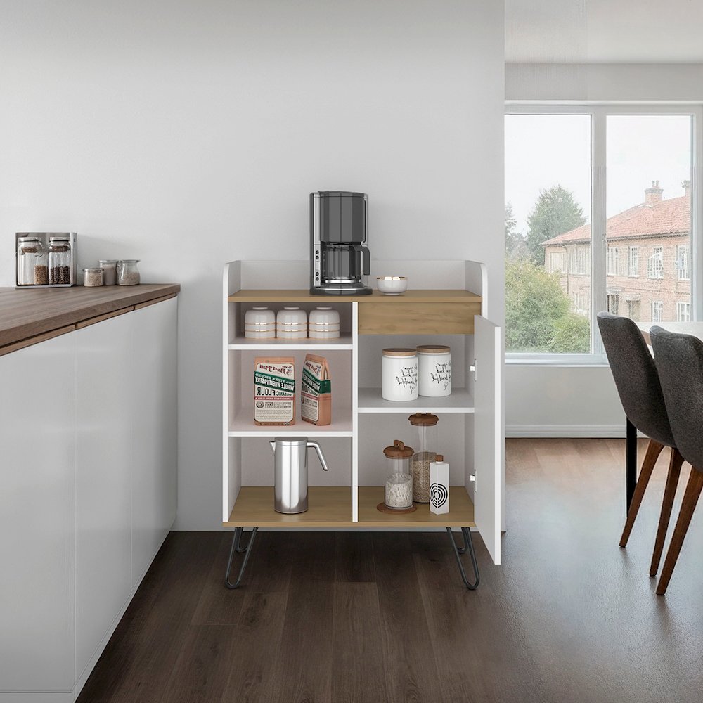 Dallas Modern Coffee Station Cabinet with Shelves and Door for Kitchen Storage. Picture 4