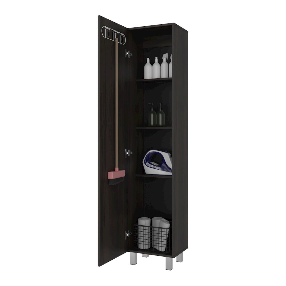 Vegas Storage Cabinet for Laundry Room with Fixed Shelves, Stained Walnut. Picture 6