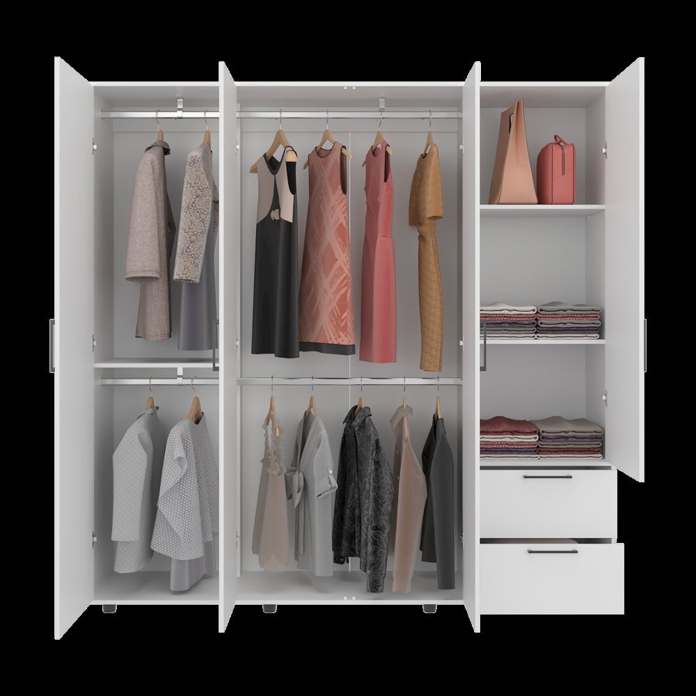 FM FURNITURE VANCE 4-Door Wardrobe with Drawers and Ample Storage, WIHTE. Picture 6