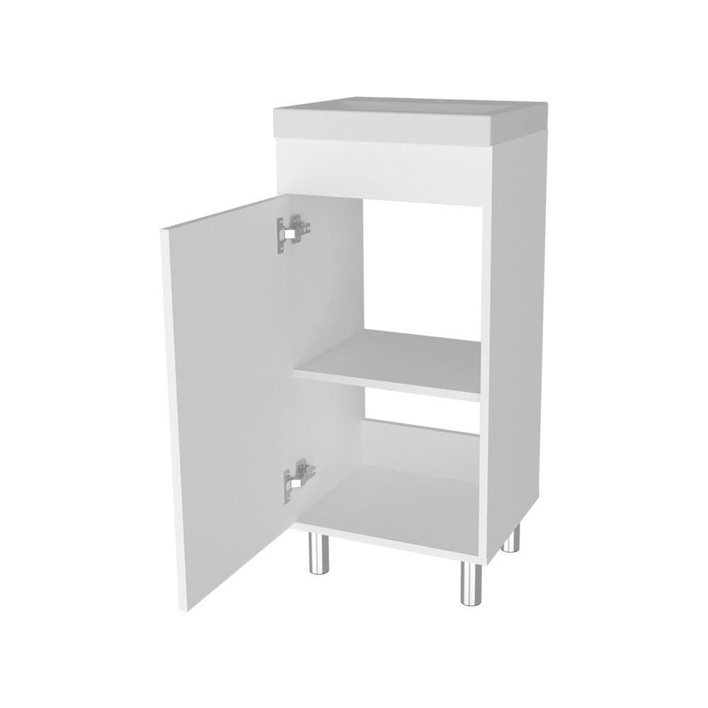 Oracle Bathroom Vanity, Single Door, Two Storage Shelves, White. Picture 6