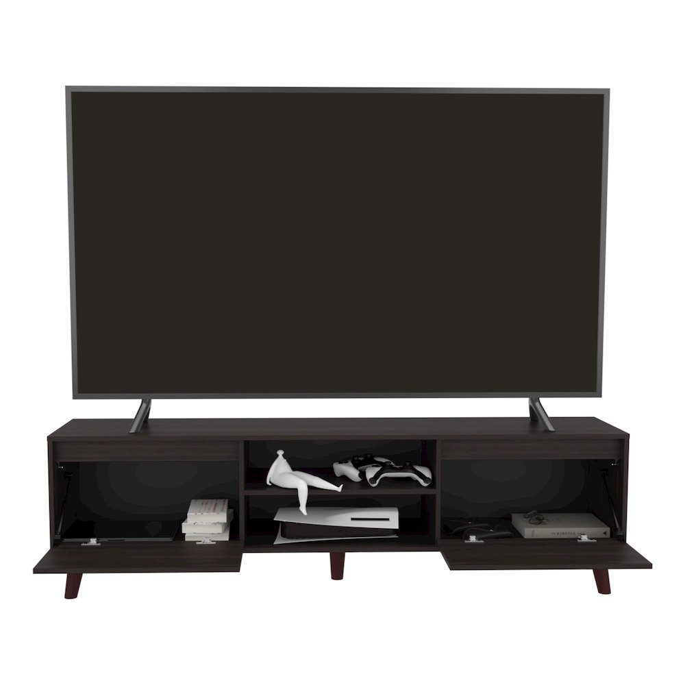 TV Stand, Modern Entertainment Console with Cabinets and Open Shelves. Picture 6