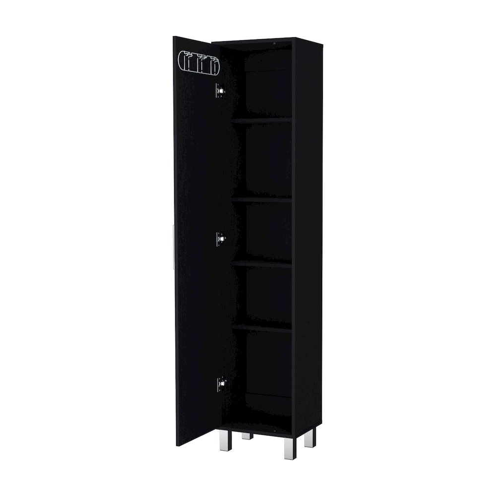 Lawen Tall Storage Cabinet in melamine, Single Door, 3 Broom Hangers. Picture 3