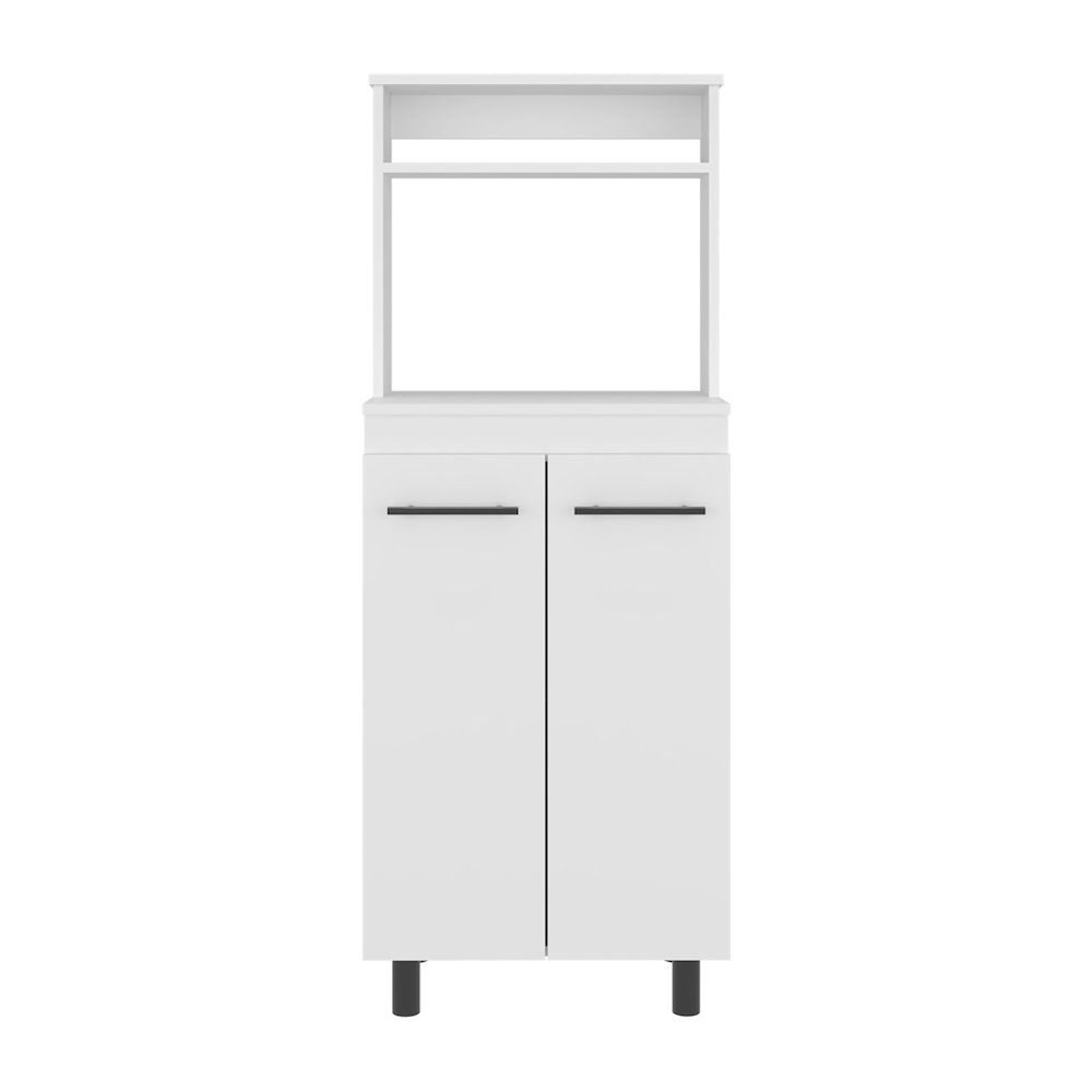 Taylor Kitchen Storage Cabinet with Microwave Shelf and Doors, White. Picture 1