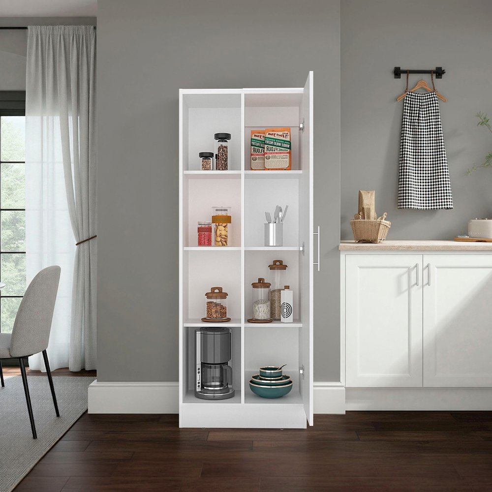 Kitchen Pantry Cabinet with 3 Closed and 3 Open Compartments for Storage, White. Picture 4