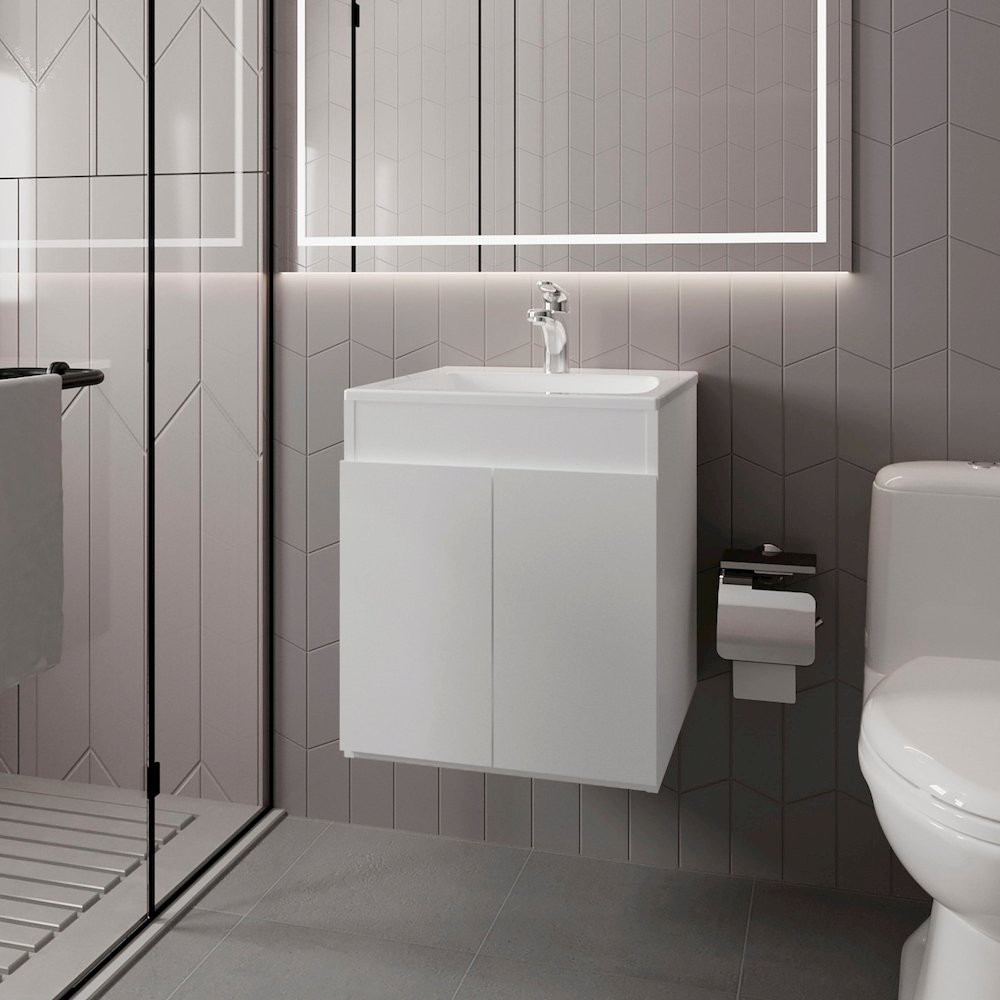 Shoshoni Bathroom Vanity with two Doors, White. Picture 4