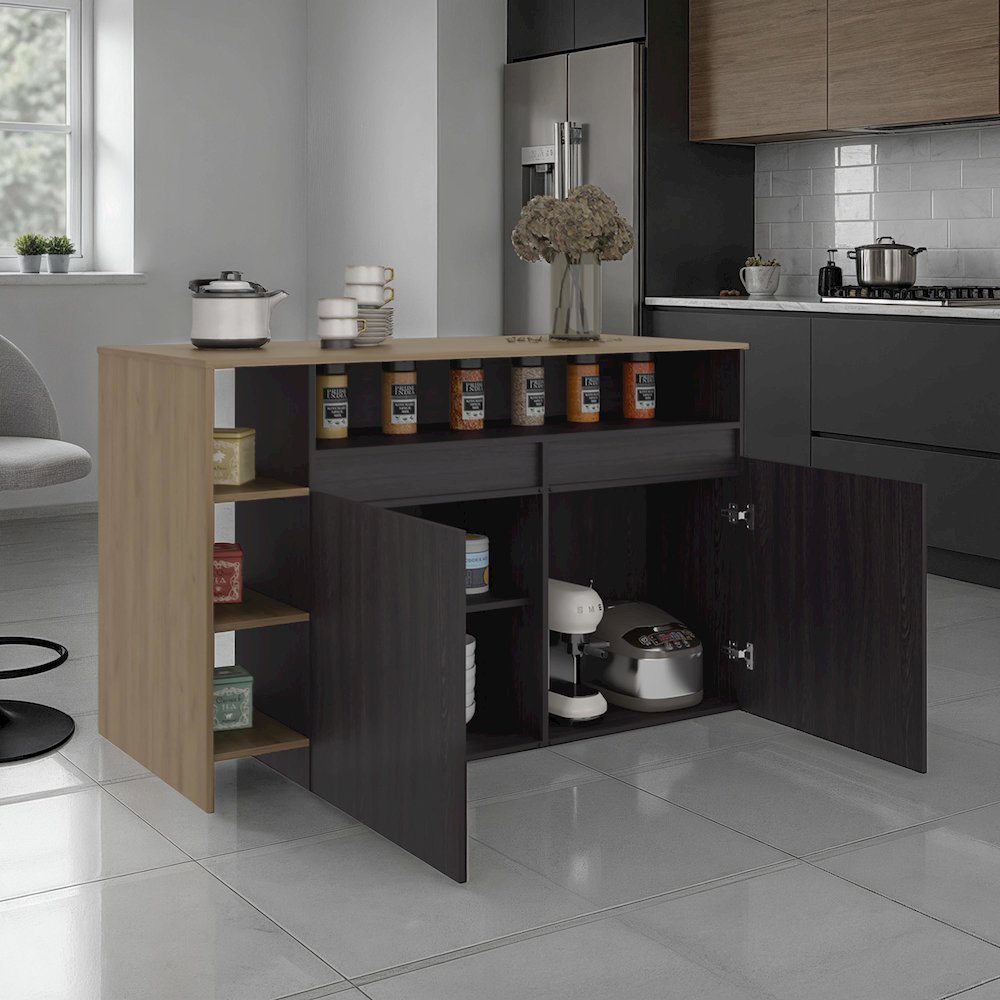 Abril Kitchen Island with Storage Cabinet, Shelves and Appliance Space. Picture 4