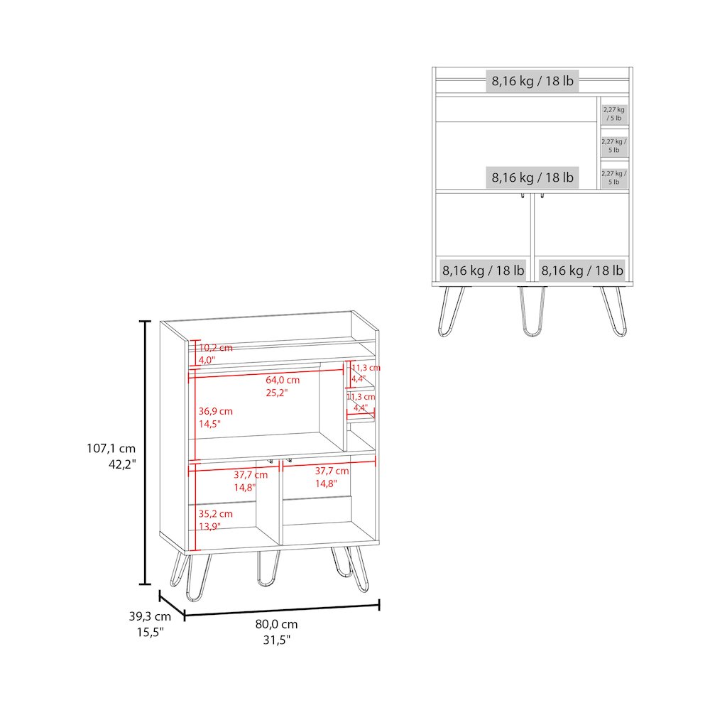 Otho Bar Cabinet with Drop-Down Door, Wine Storage, Open Shelves, Hairpin Legs. Picture 2