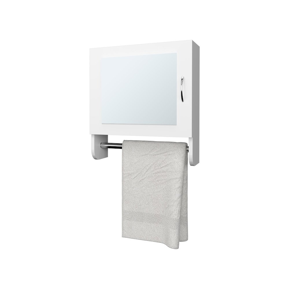 Pine Medicine Cabinet in Melamine With a Towel Bar And Included Mirror, White. Picture 7