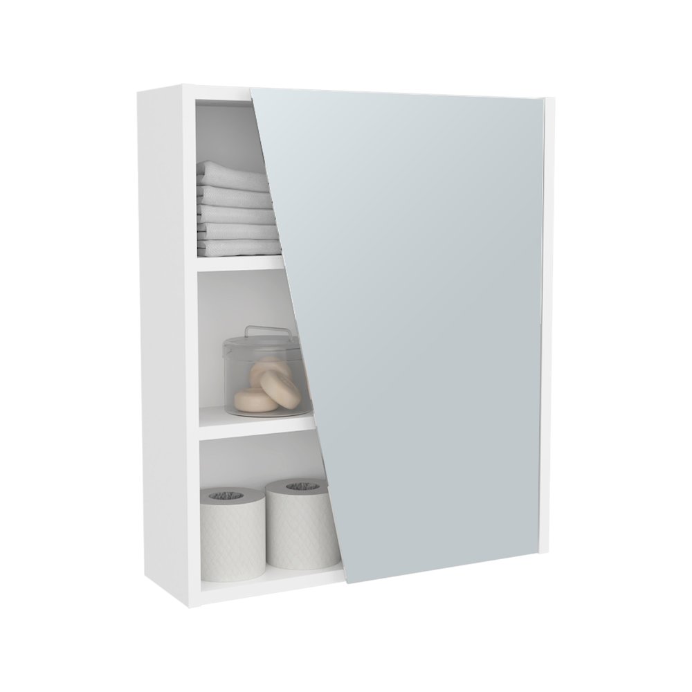 Pinedale Medicine Cabinet with Mirrored Door and Open Storage, White. Picture 5