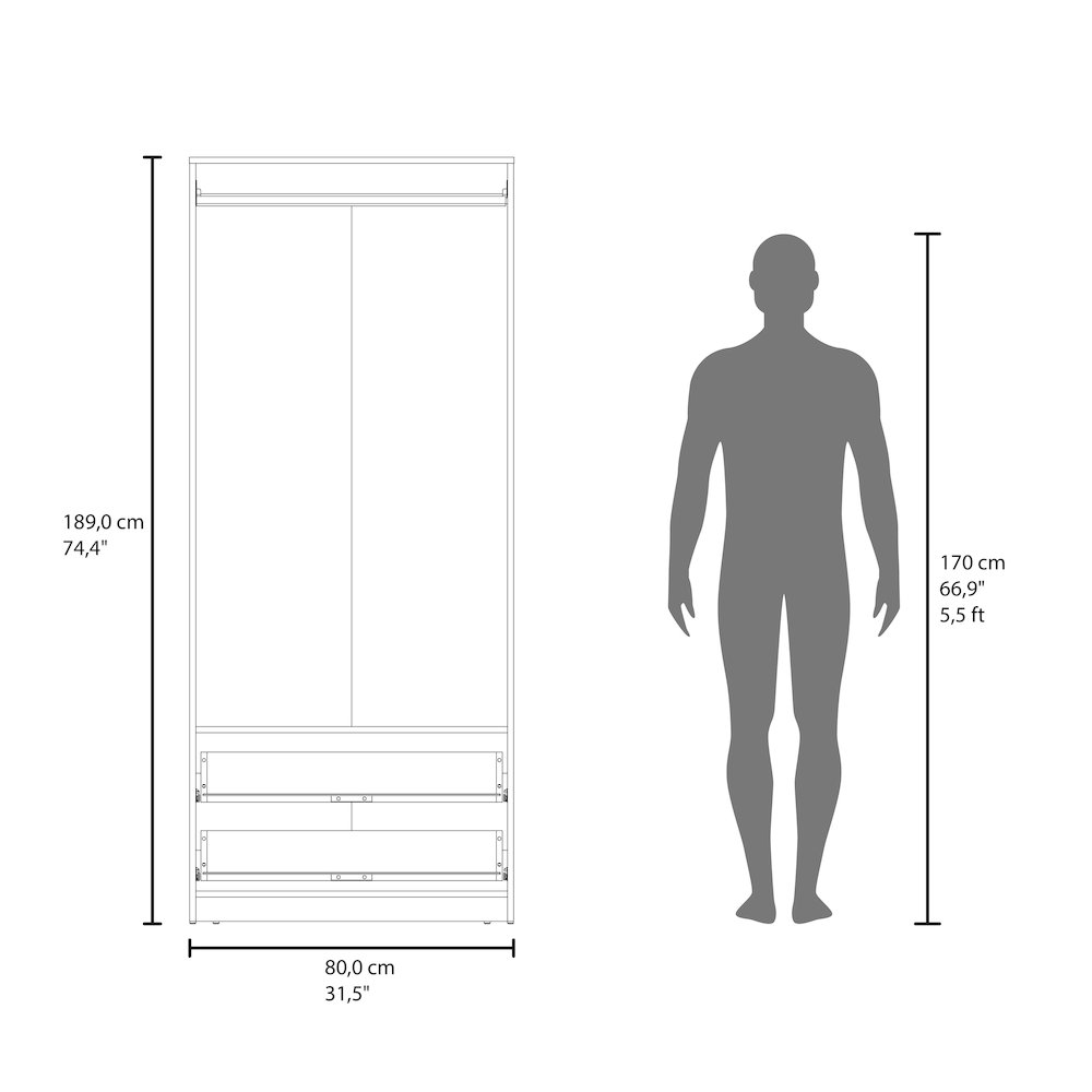 Forest 2 Door Wardrobe with Hanging Rod and 2 Drawers, Wengue. Picture 4