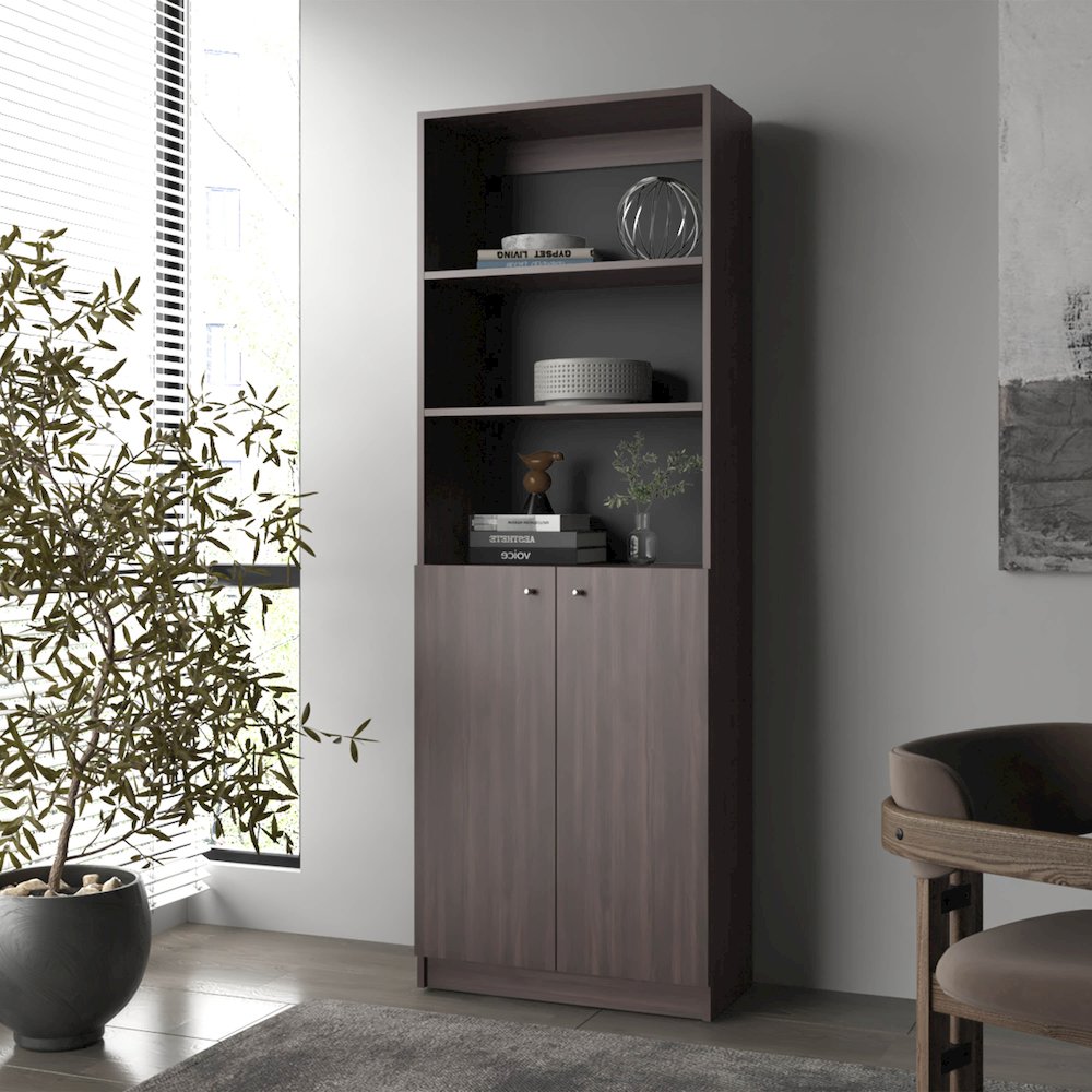 Beyerville Bookcase with Open Storage and 2 Doors, Stained Walnut. Picture 4