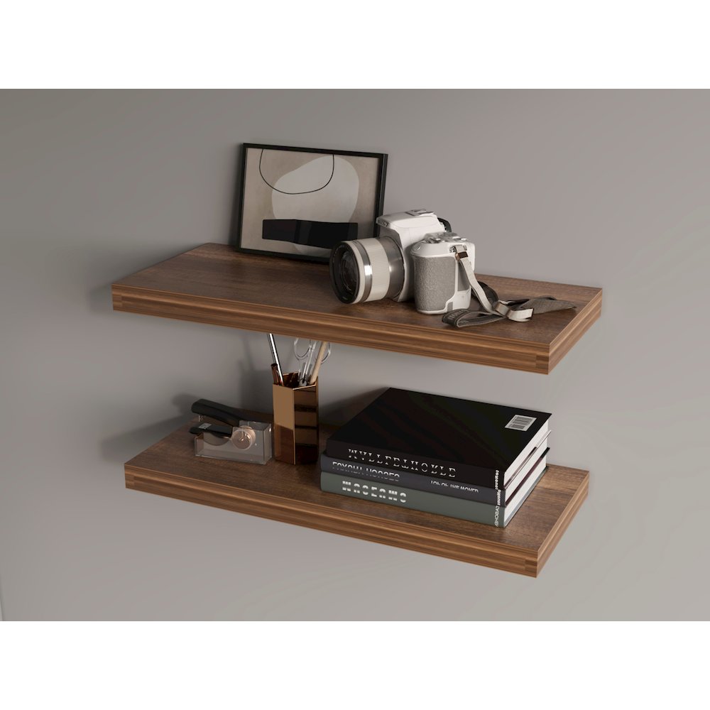 Iva Floating Shelf in Melamine x2,Walnut. Picture 2