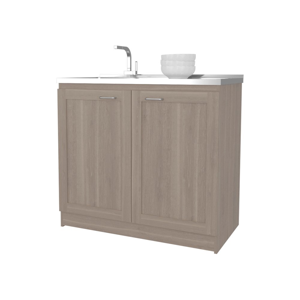 Utility Sink Base Cabinet with Double Doors and Interior Shelf, White Oak. Picture 5