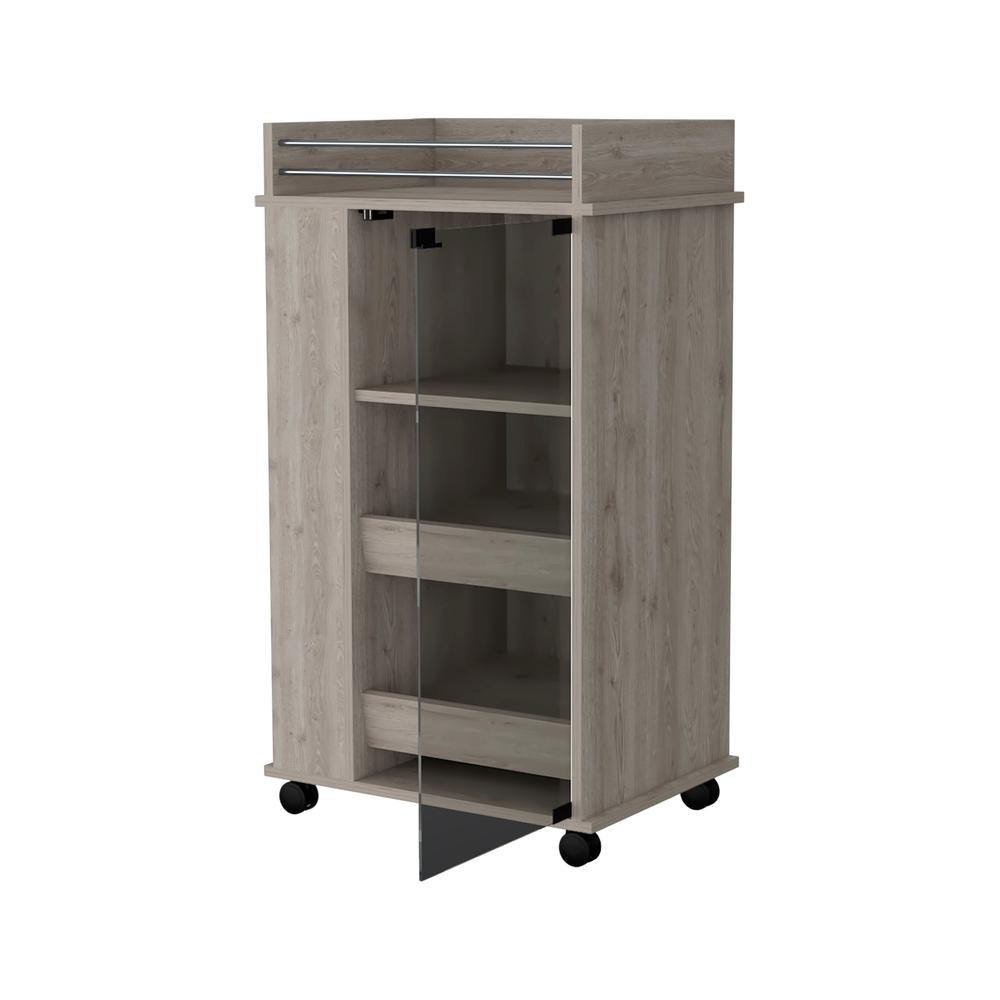 Lusk Bar Cart with 2-Bottle Holder Shelf, Glass Door and Casters. Picture 5