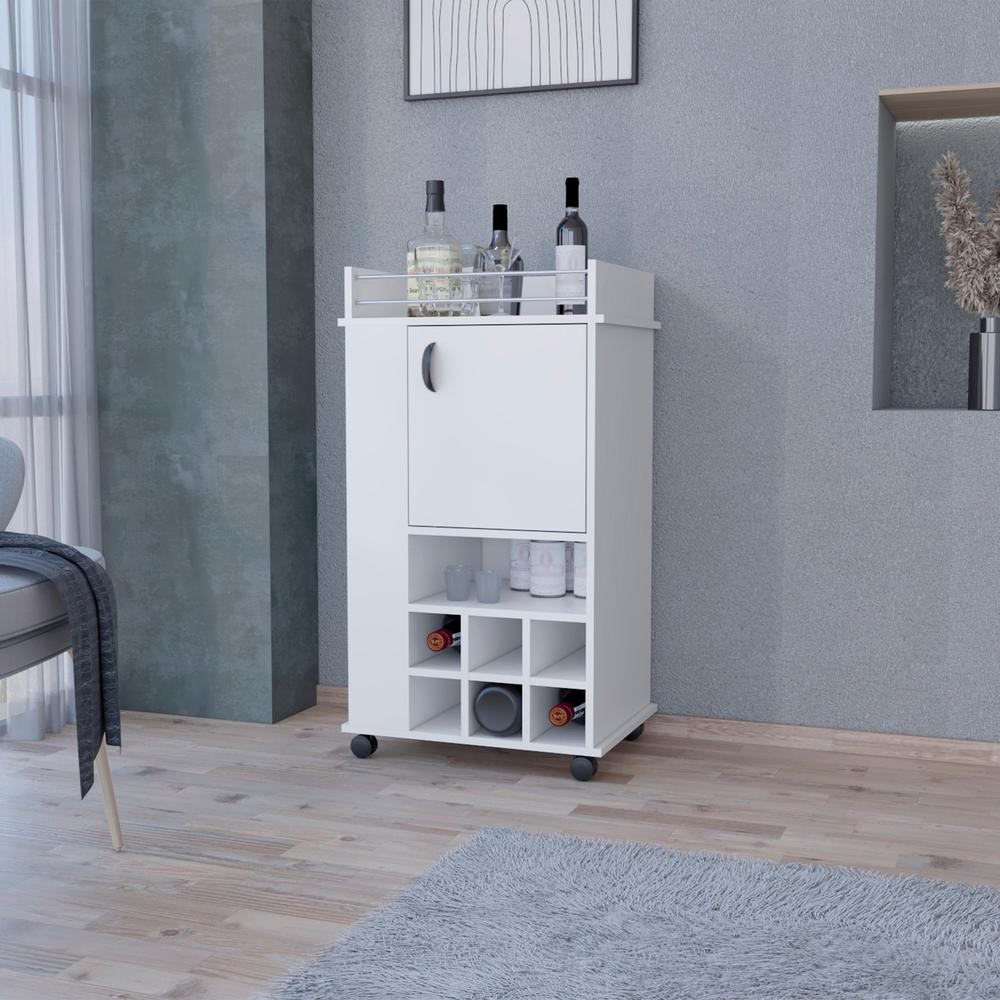 Farson Bar Cart with 2-Side Shelf, 6-Built In Wine Rack and Casters. Picture 4