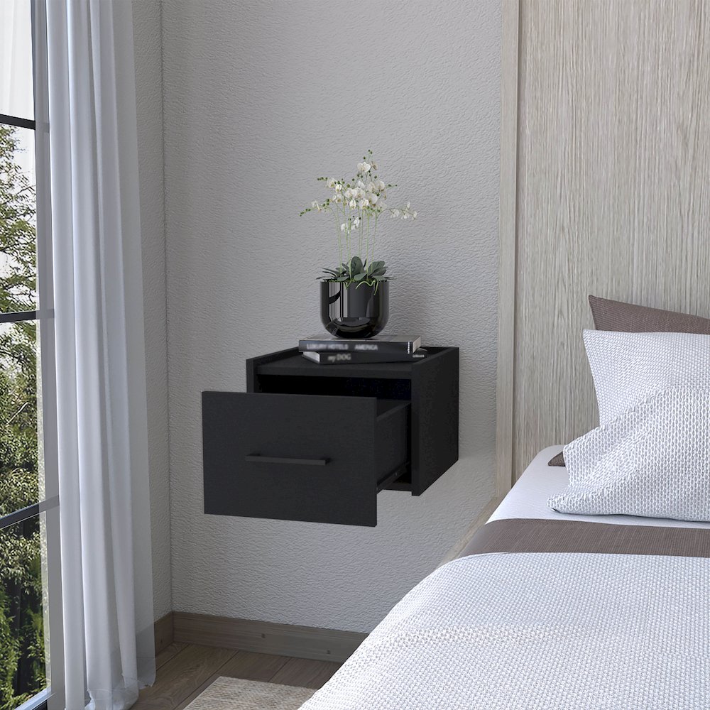 Elfrida Wall-Mounted Nightstand, Sleek Single-Drawer Design, Wenge. Picture 3