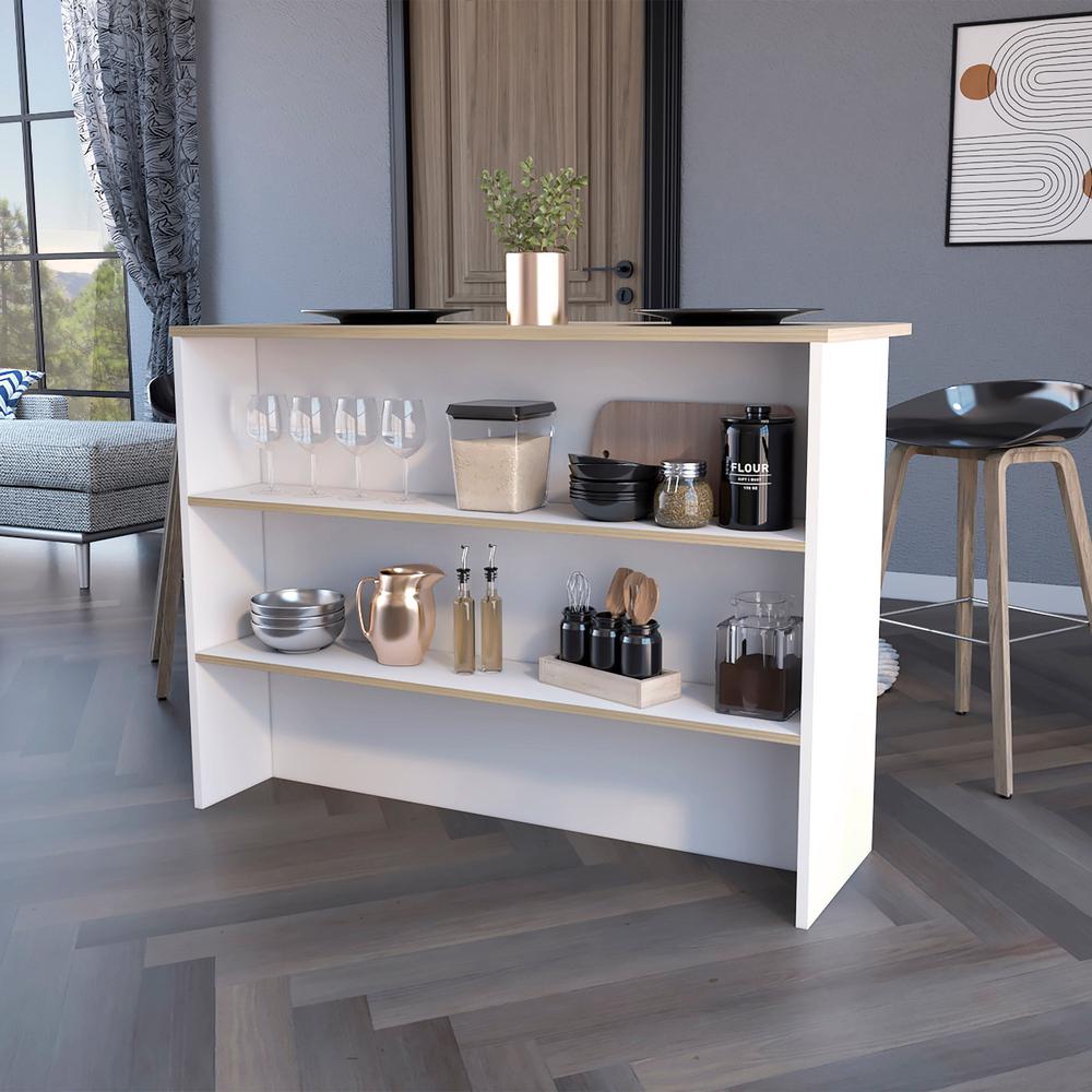 Crete Kitchen Island, Kitchen Bar with 3-Tier Shelves. Picture 3