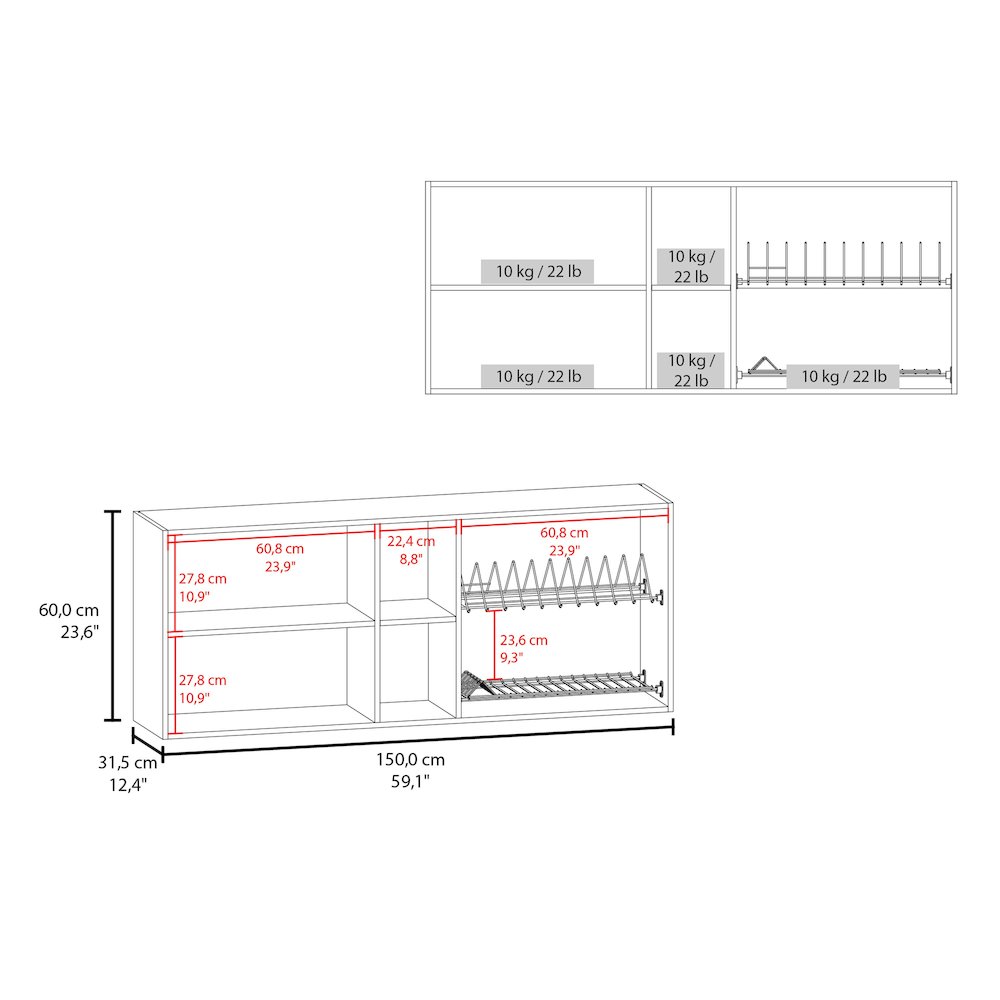 Wall Cabinet kitchen in Melamine wit 4 Doors  and Open Storage, Natural Oak. Picture 2