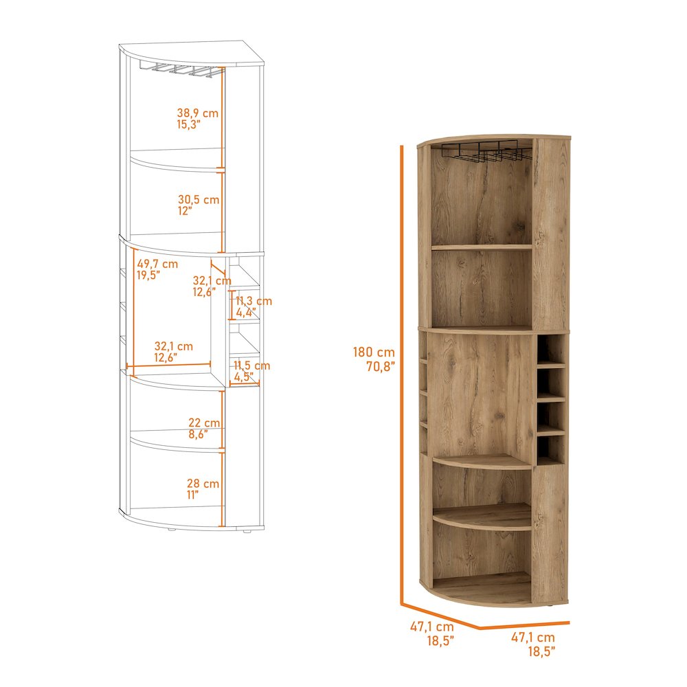 Clifton Corner Bar Cabinet, with 5 shelves,Cup Hanger,Macadamia. Picture 2