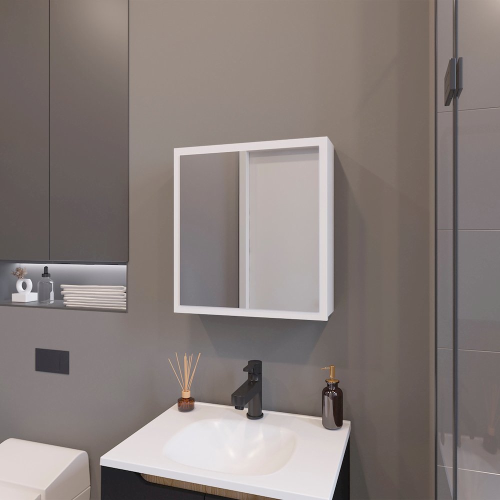 Morenci Medicine Cabinet With Included Mirror And 1 Door, White. Picture 8