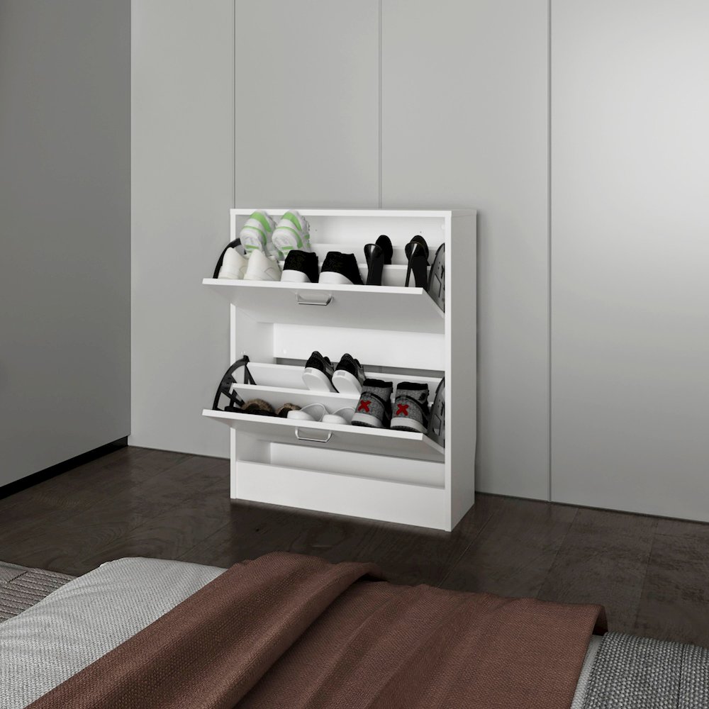 Ozzy Shoe Cabinet, 2 Tilt-Out Doors, Slim Design, Internal Supports, White. Picture 5