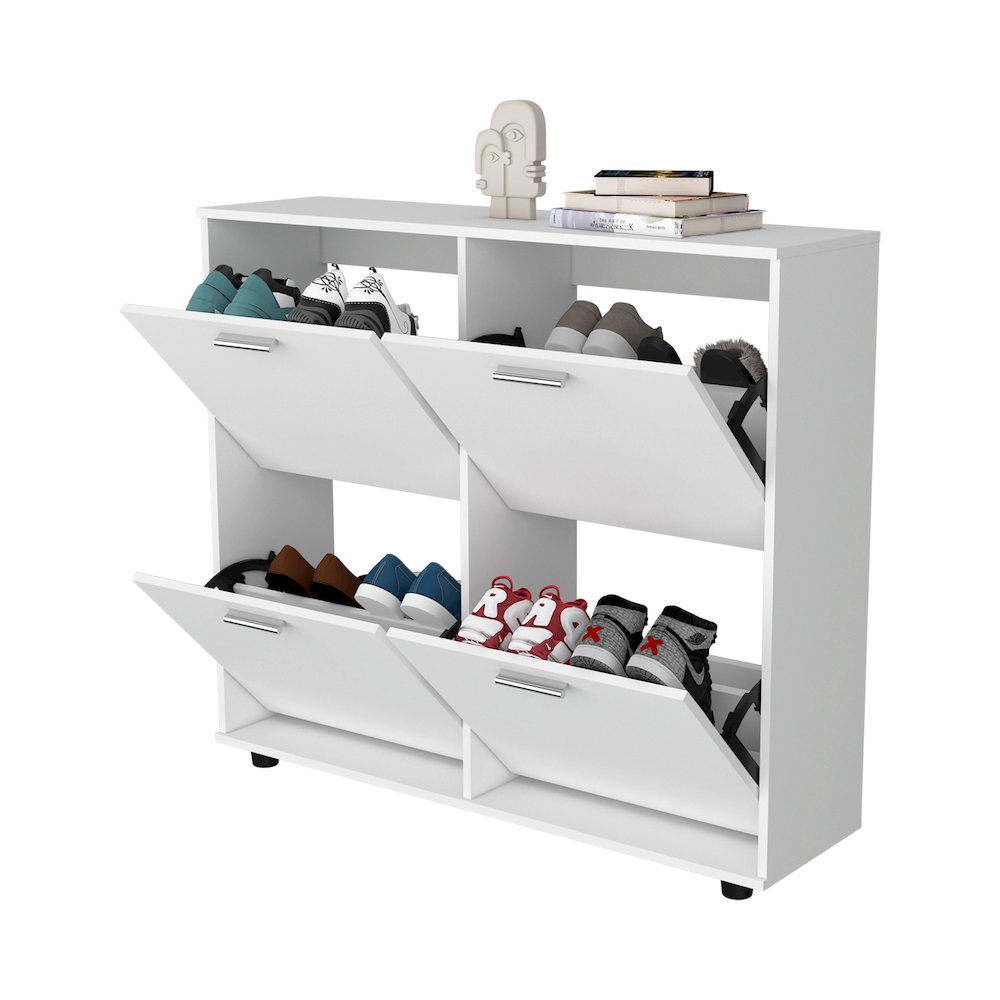 Tilt-Out Shoe Storage Cabinet with Multiple Compartments and Modern Desig, White. Picture 8