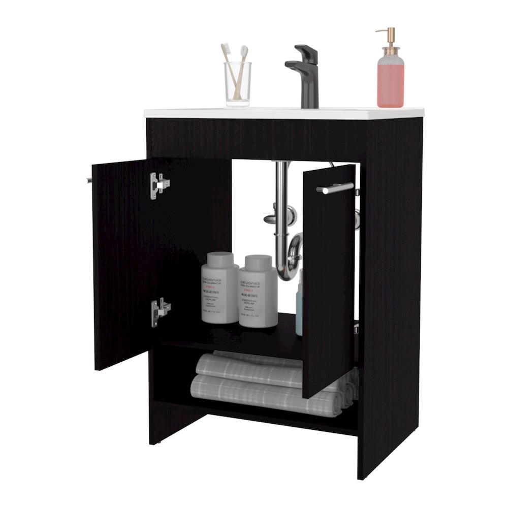 Shell Bathroom Vanity  with  2 Doors and Open Storage, Wengue. Picture 5