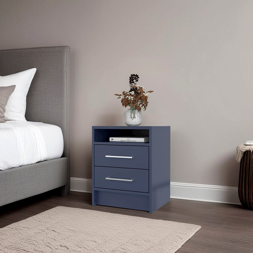 LEE JA Nightstand, 2 Drawers, Open Shelf, Modern Bedroom Storage, Kronos Blue. Picture 6