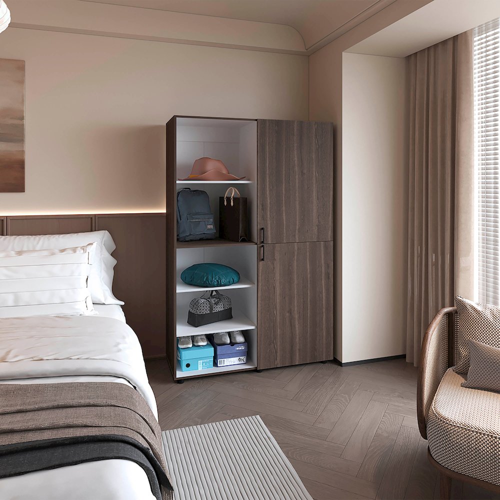 Ollie 2-Door Wardrobe with Open Storage, Grey Walnut and White. Picture 8