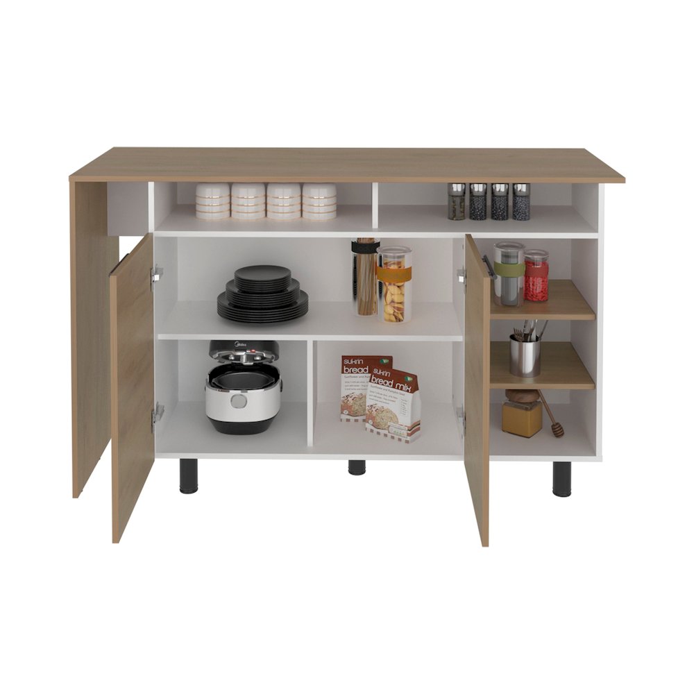 Modern Kitchen Island with Storage Shelves and Cabinets for Kitchen Organization. Picture 5