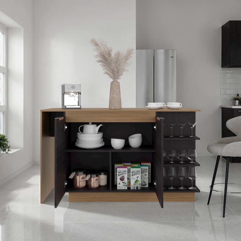 Urie Kitchen Island with Storage Cabinet and Wine Glass Holder. Picture 4