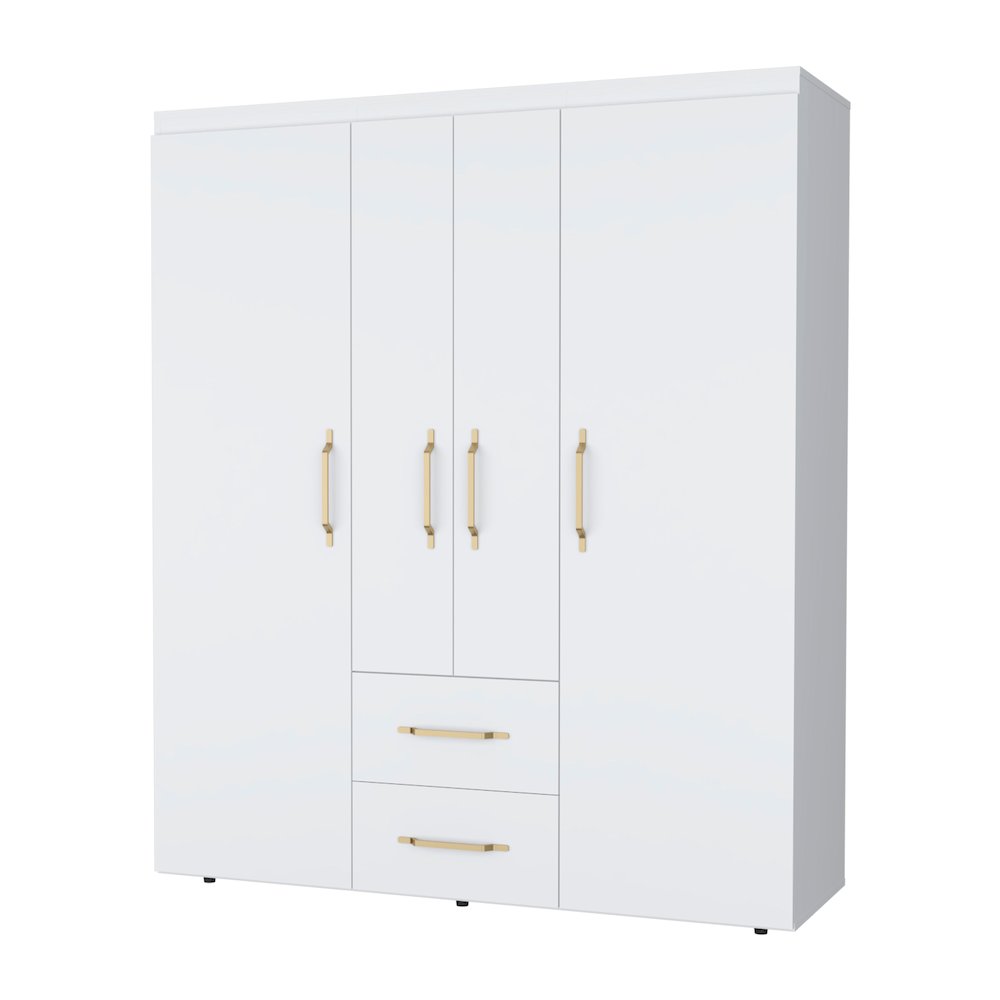Boyden Wardrobe, All-in-One 2-Door Armoire with Central Storage ,White. Picture 1