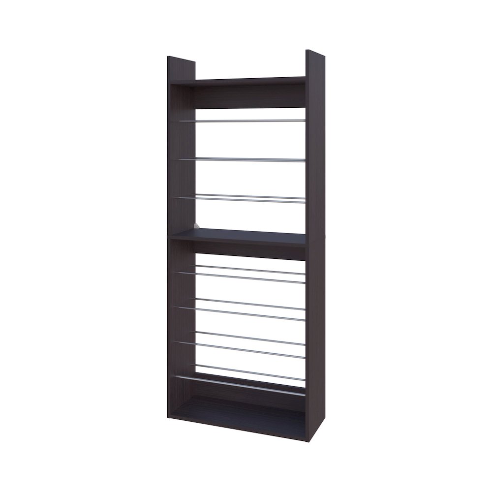 Oak Springs Tall Open Shoe Rack with Metal Rails and Multi-Tier Shelves, Wengue. Picture 5