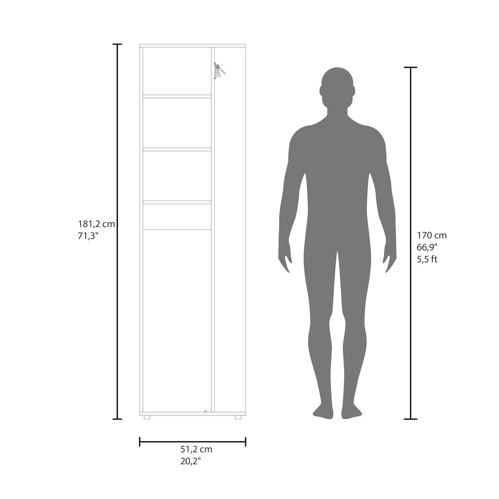 FM FURNITURE Harper Broom Cabinet, with 2 doors, 3 shelves and a holder,WENGUE. Picture 7