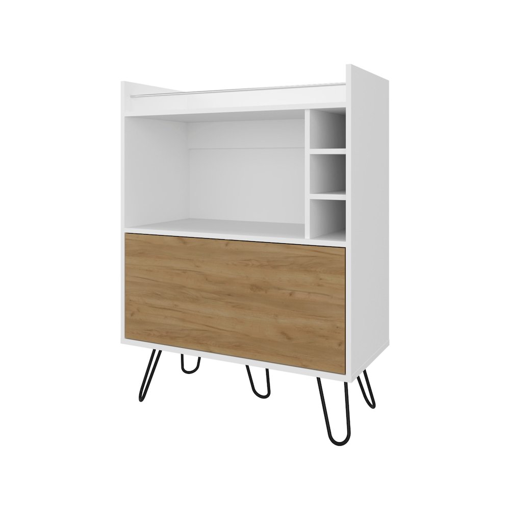 Otho Bar Cabinet with Drop-Down Door, Wine Storage, Open Shelves, Hairpin Legs. Picture 1