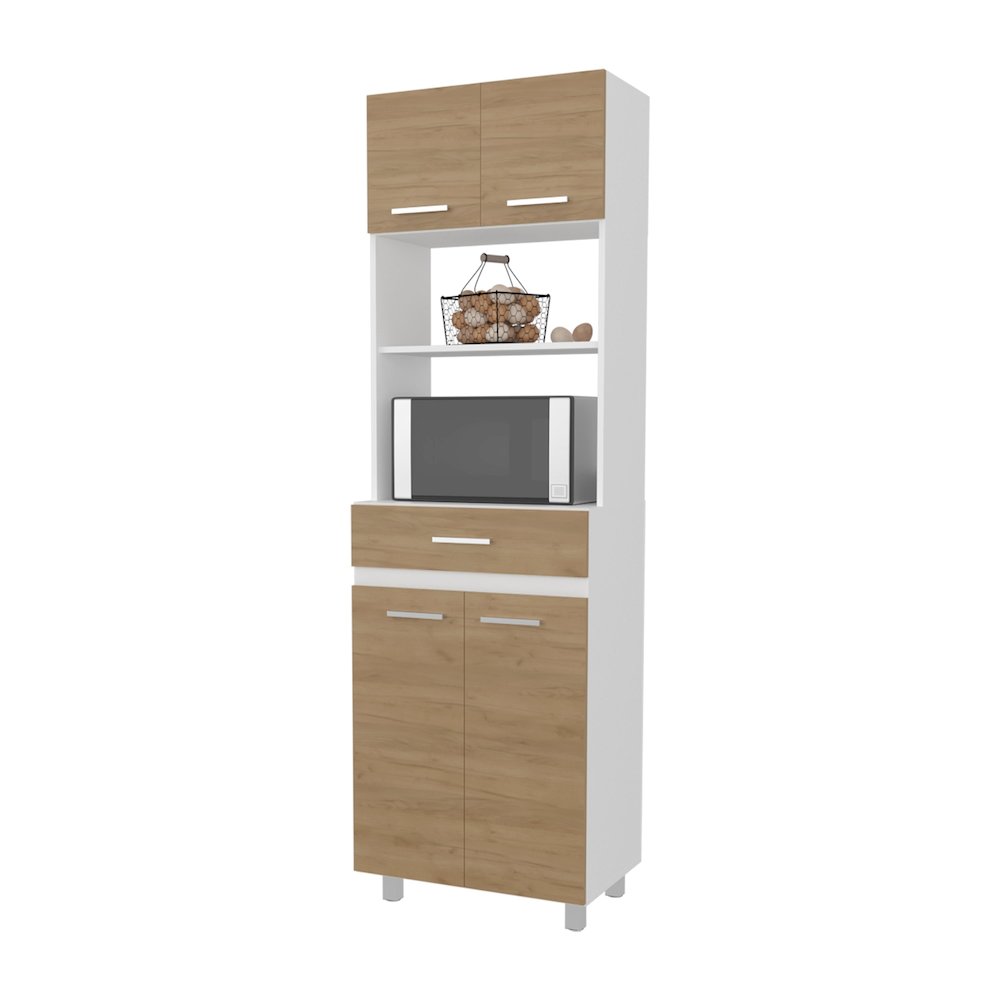 Tall Kitchen Storage Cabinet with Doors, Drawer and Open Microwave Shelf. Picture 5