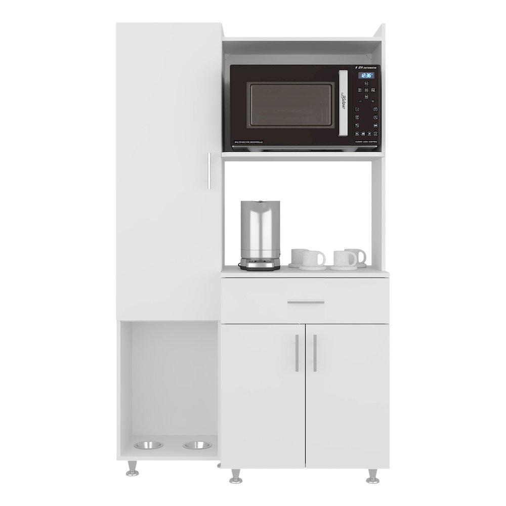 Kitchen Storage Cabinet with Microwave Shelf, Drawer, and Open Compartments. Picture 5