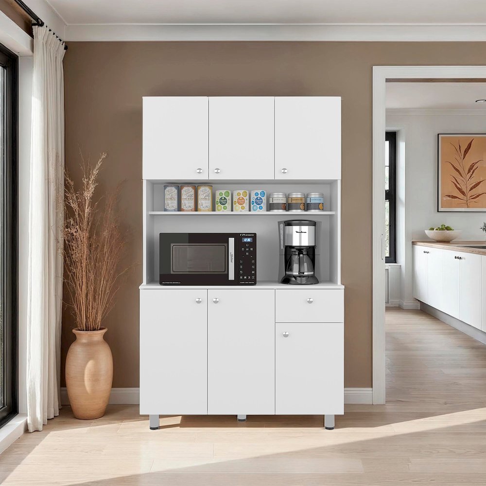Dread Kitchen Storage Cabinet with Microwave Shelf and 3 Compartments, White. Picture 2