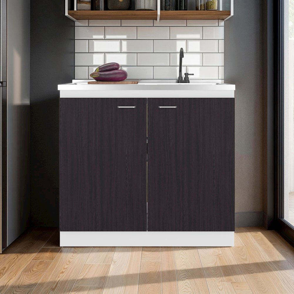Extremo Kitchen Storage Cabinet with 2 Doors and 3 Shelves, WHITE AND WENGUE. Picture 2