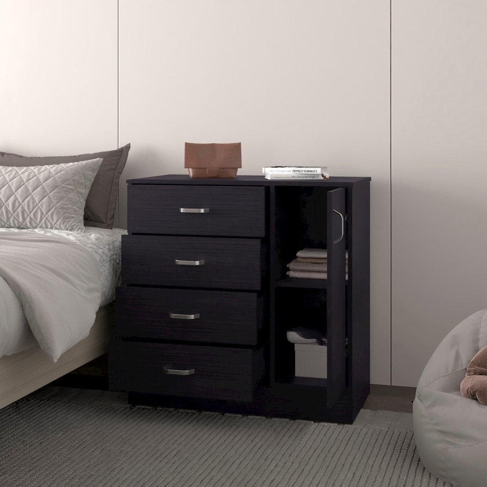 4-Drawer Dresser with Side Cabinet, Freestanding Storage Organizer, Wenge. Picture 8
