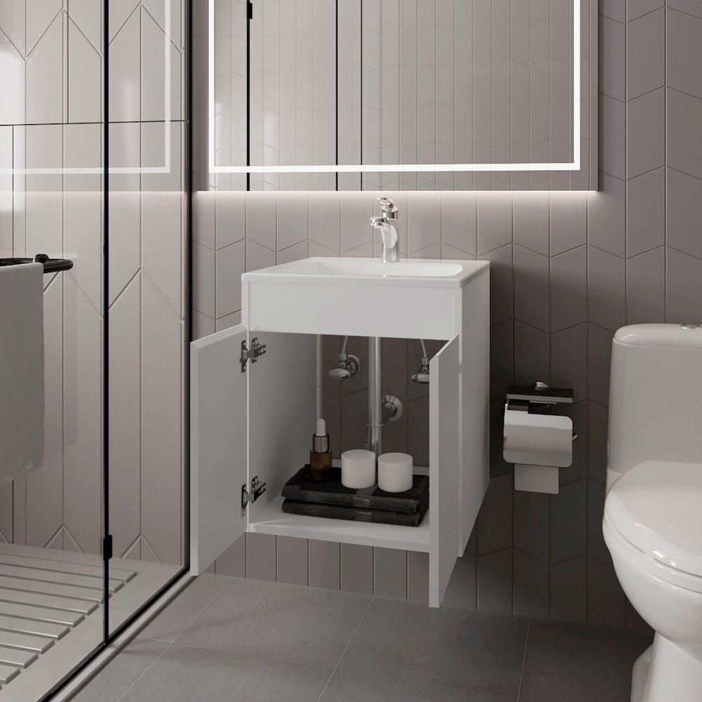 Shoshoni Bathroom Vanity with two Doors, White. Picture 3