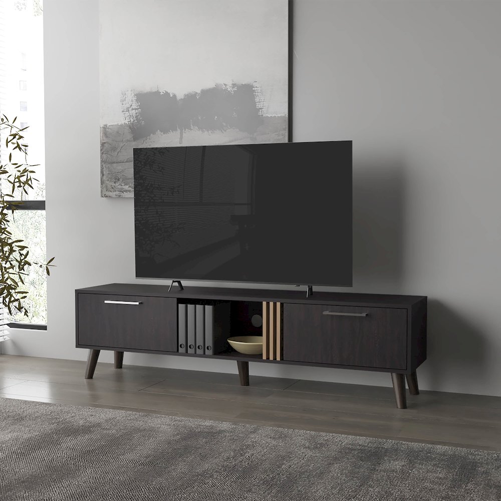 Dragon Tv Stand with 2 Doors and Open Storage, Wengue. Picture 4