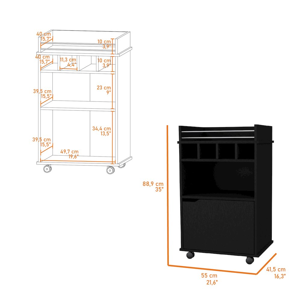 Crozier Bart Cart, with 1 shelf, 1 door and four built-in wine rack,Wenge. Picture 2