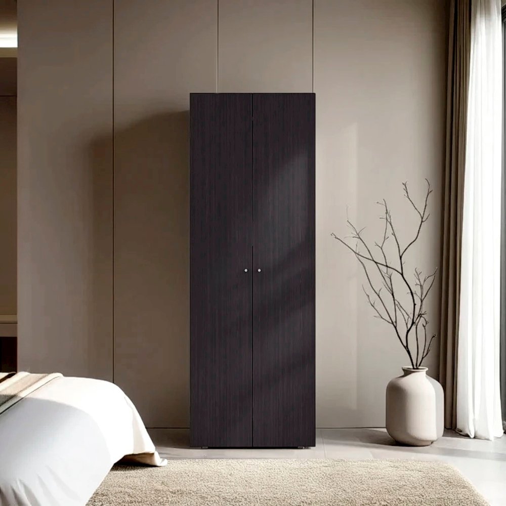 Basin  2-Door Tall Wardrobe Cabinet 66.9"H,  Bedroom, Wenge. Picture 5