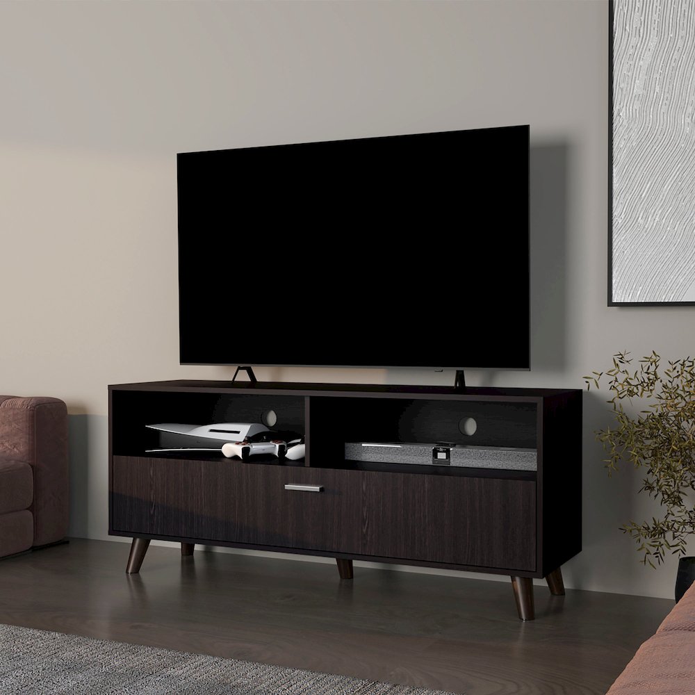 Wenge City Tv Stand 60" with Open Storage and 1 Door, Wengue. Picture 4